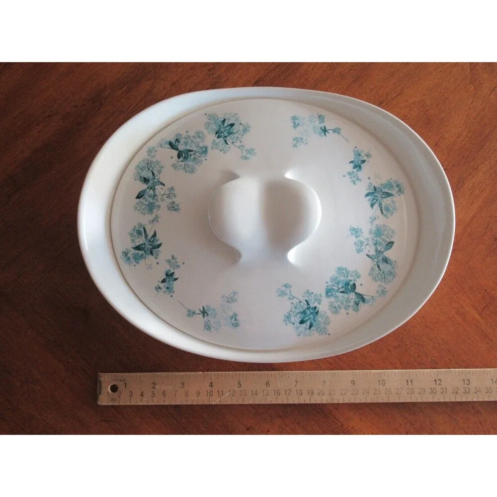 Hallcraft Hall Blue FROST FLOWERS Oval Covered Casserole Dish Lid Eva Zeisel MCM